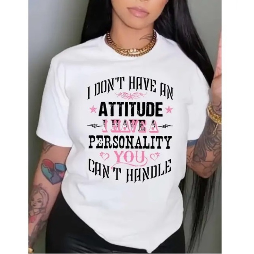 Letter Print Crew Neck T-shirt Casual Short Sleeve Top Size XL NEW